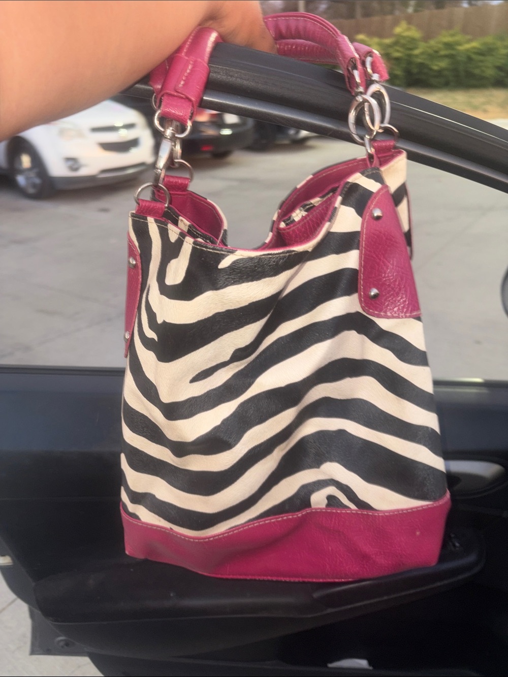 Zebra Print Pink Accent Women's Hobo Bag